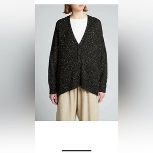 Eskandar Black Gold Metallic Sparkly Linen Cashmere Cardigan Sweater OS Oversize